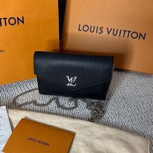 Louis Vuitton Black Wallet with Silver Chain